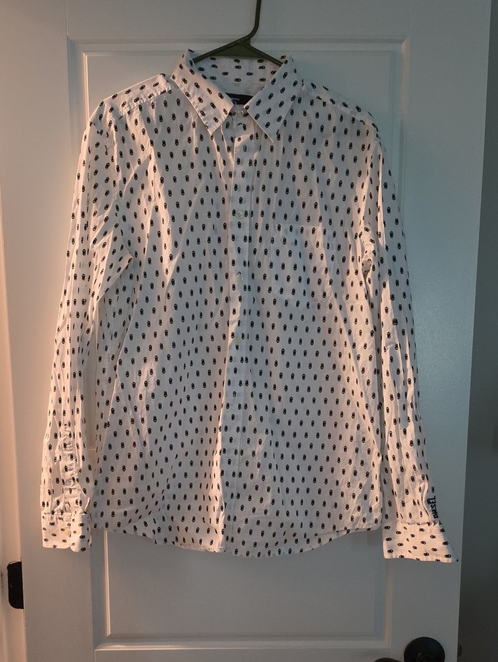 Diesel White Button-Down Shirt with Black Dot Pattern